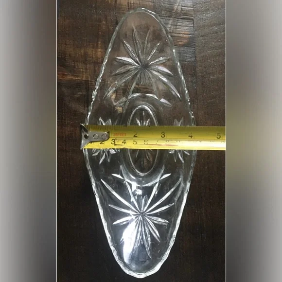 Vintage Etched Glass Decorative Bowl Candy Dish Pickle boat - Picture 6 of 9